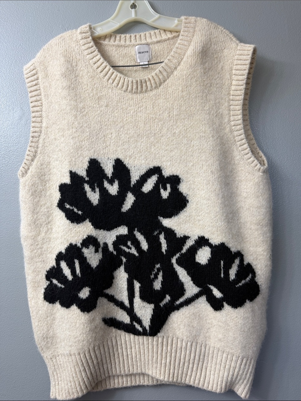 Maeve Cream Knit Floral Intarsia Crewneck Sweater Vest - Picture 3 of 8